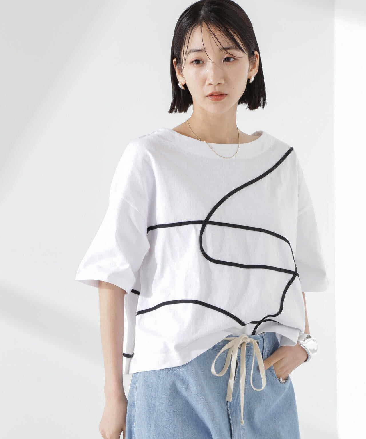 コード刺繍 クルーネック カット トップス