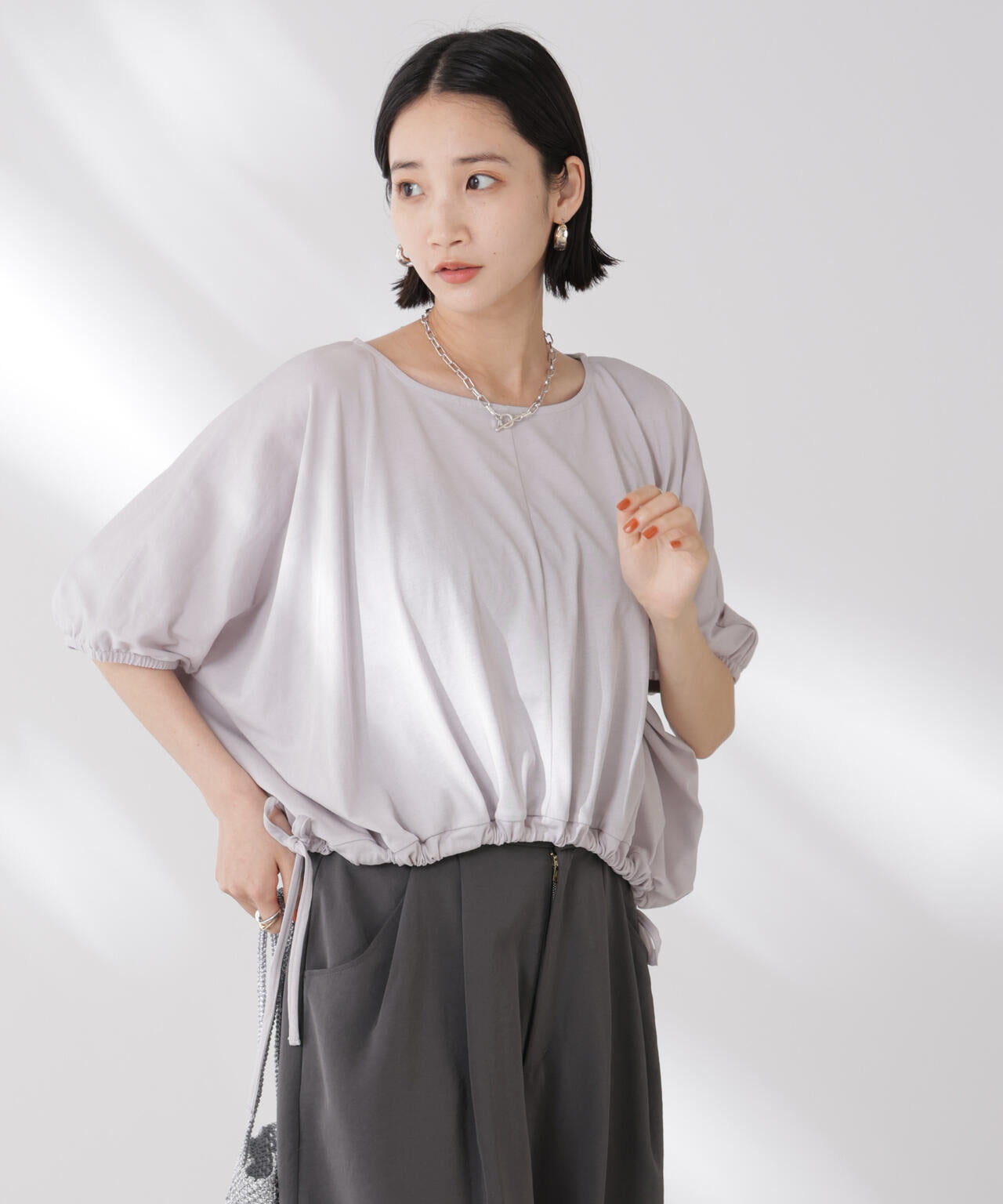 吸水速乾抗菌防臭クロップドドロストトップス 6735124327