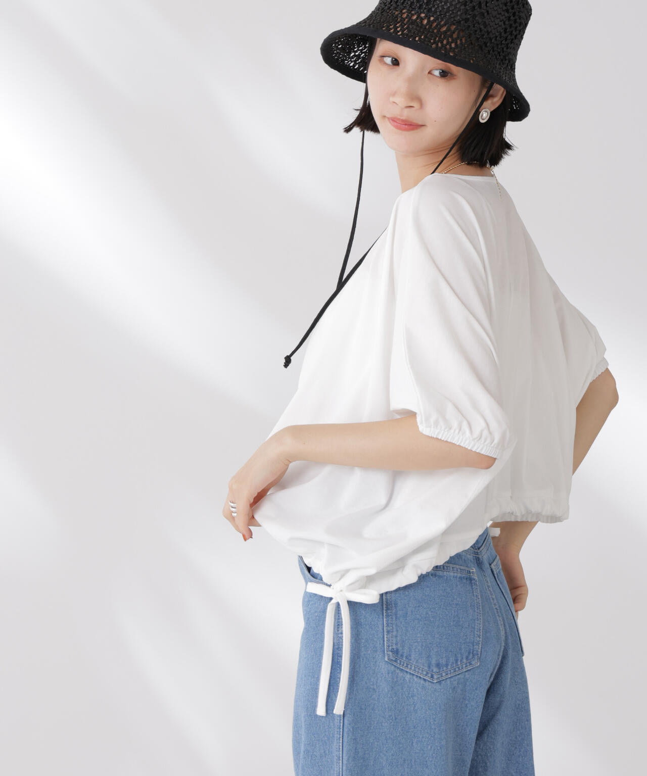 吸水速乾抗菌防臭クロップドドロストトップス 6735124327