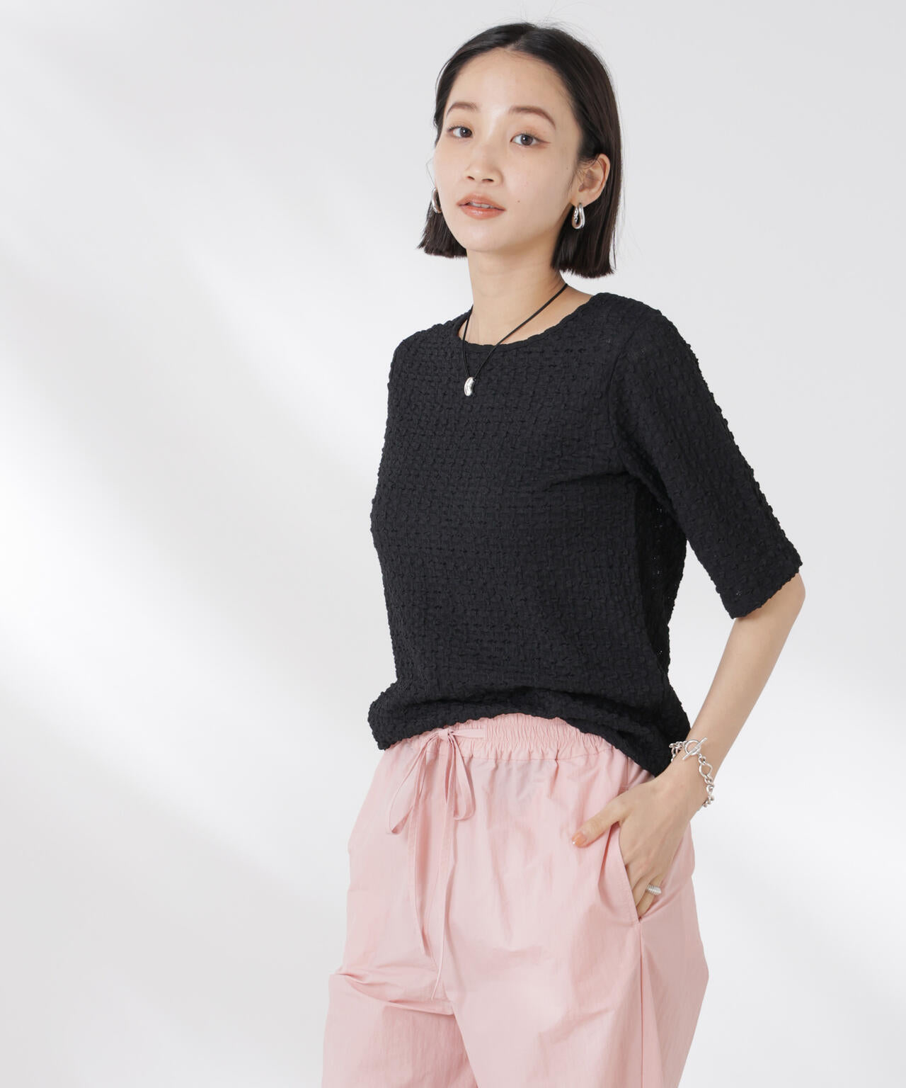 カットサッカークルーネックTシャツ 6735124333