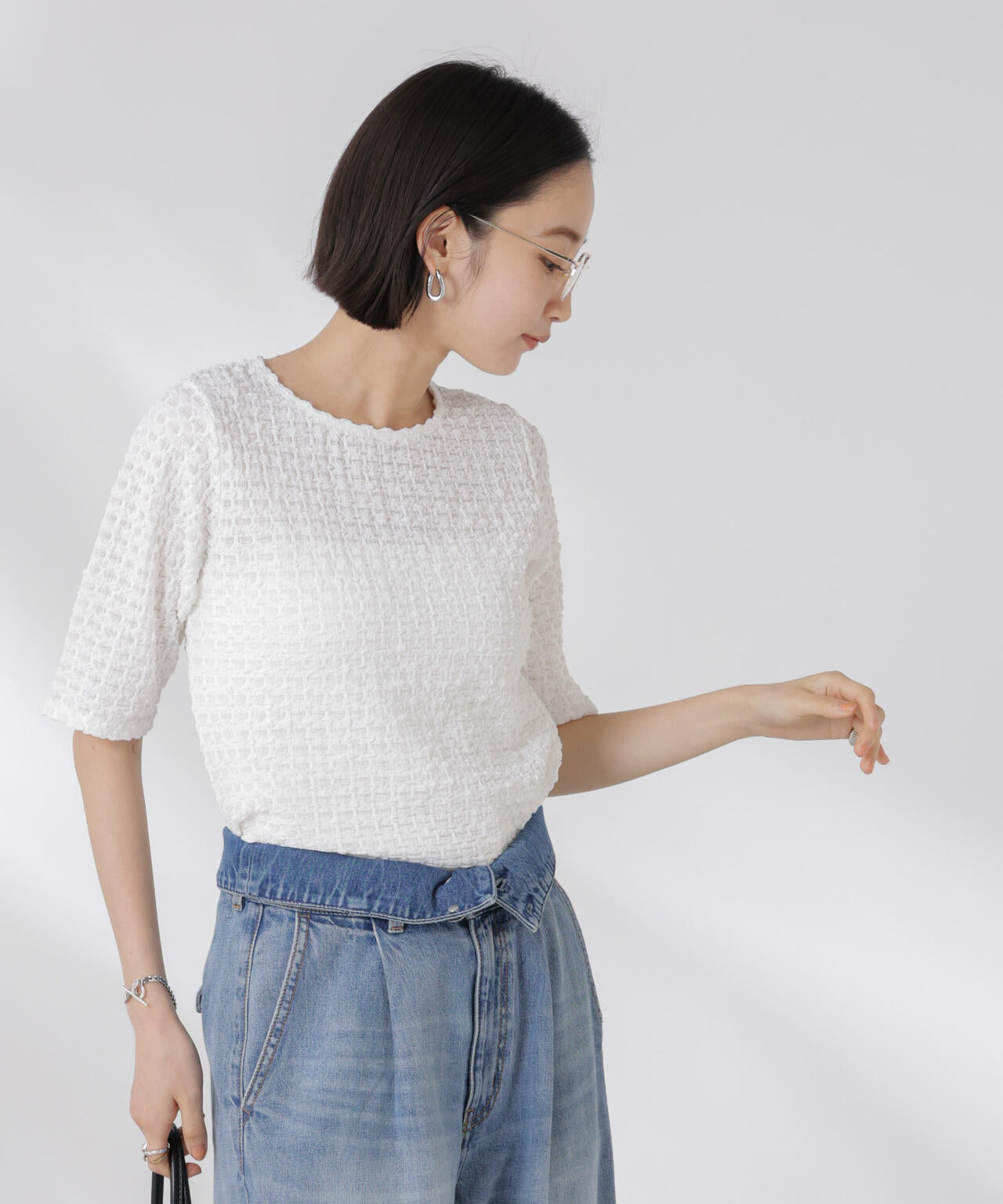 カットサッカークルーネックTシャツ 6735124333