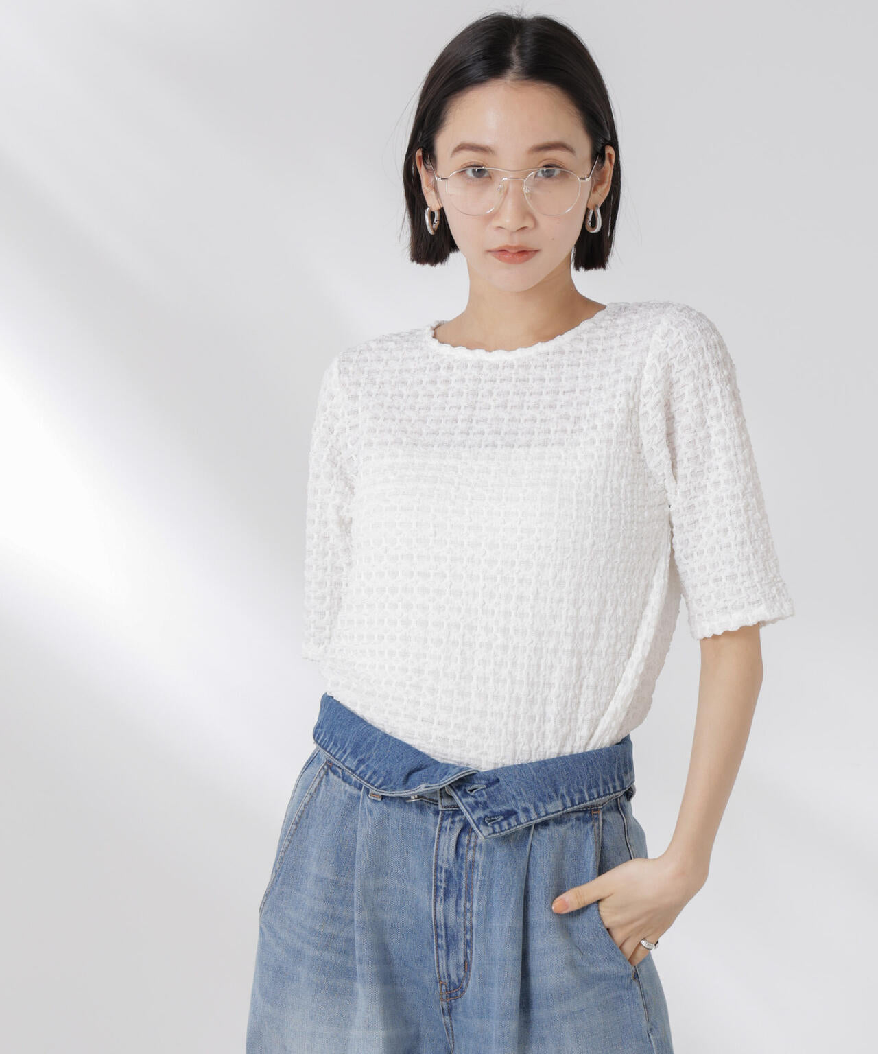 カットサッカークルーネックTシャツ 6735124333