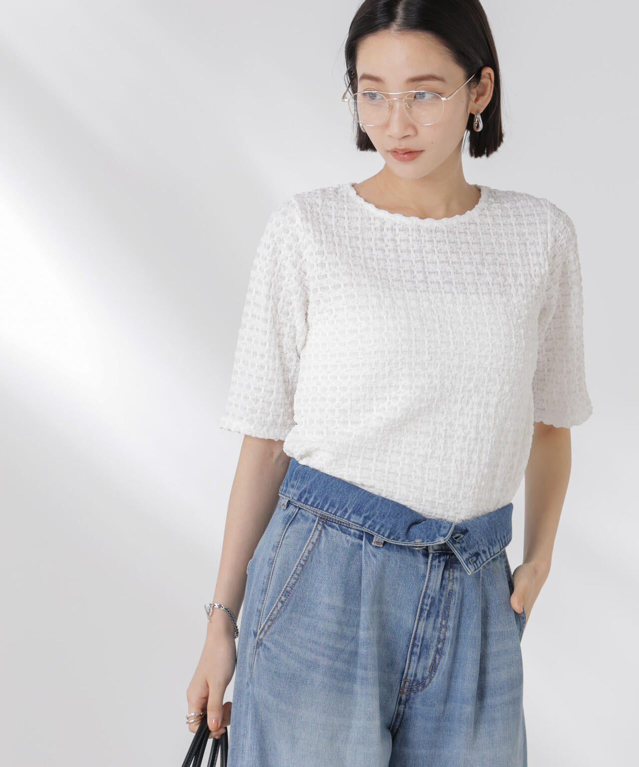 カットサッカークルーネックTシャツ 6735124333