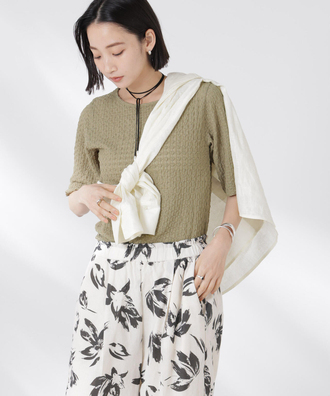 カットサッカークルーネックTシャツ 6735124333