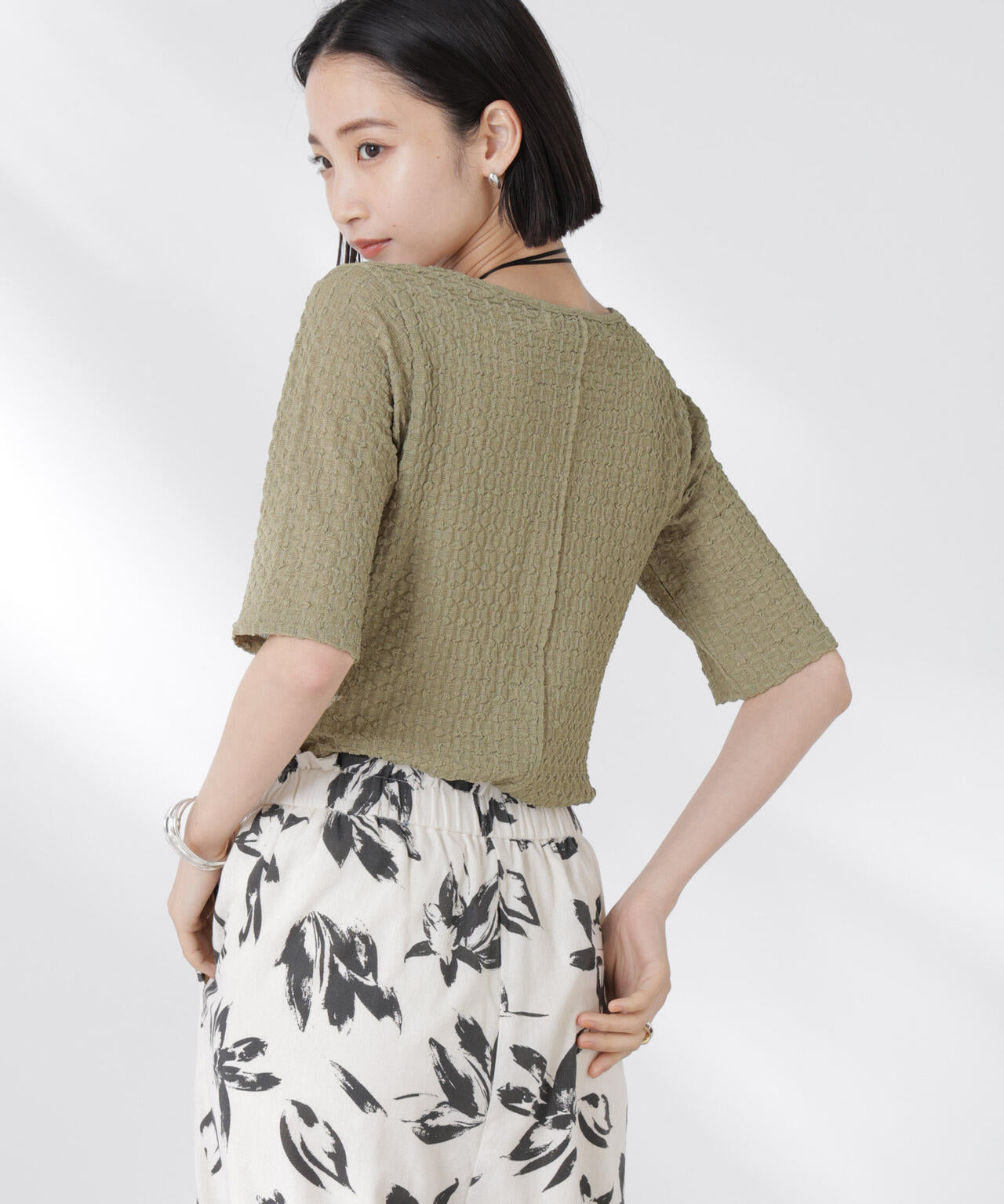 カットサッカークルーネックTシャツ 6735124333