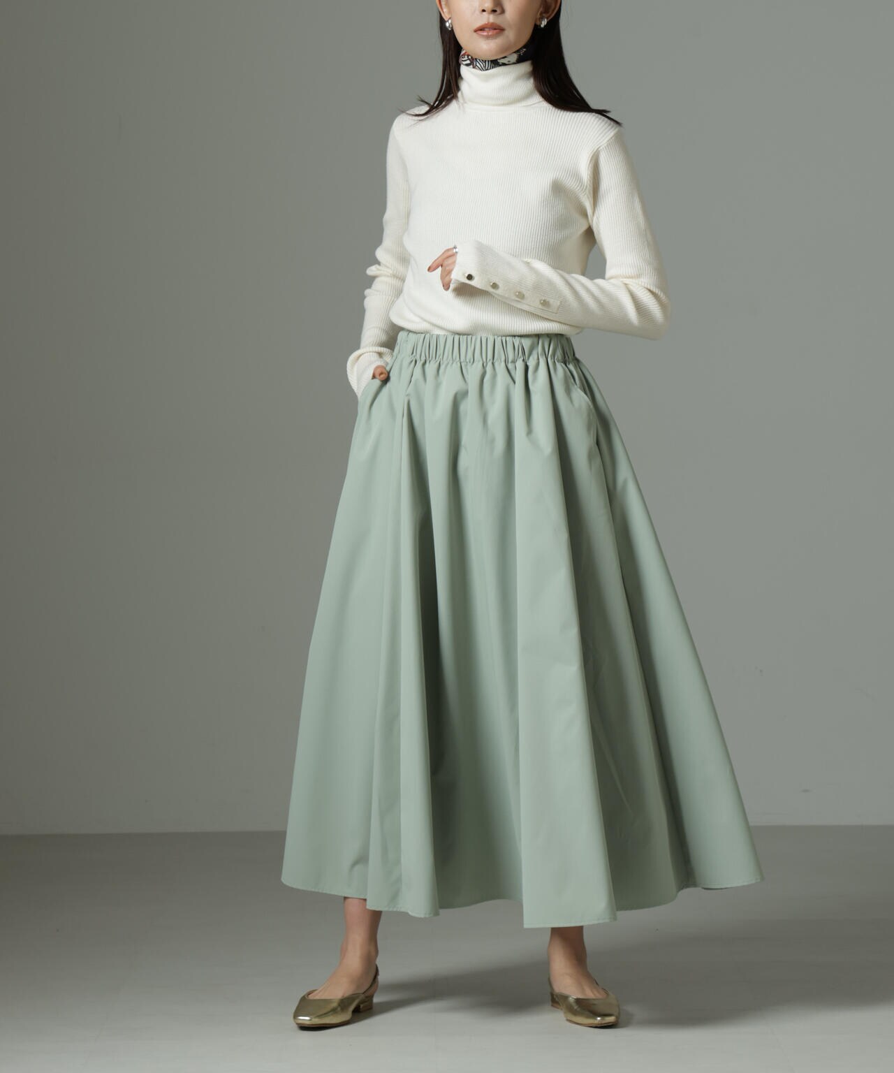 コムコム　ギャザースカート ウェストゴム ギャザー スカート