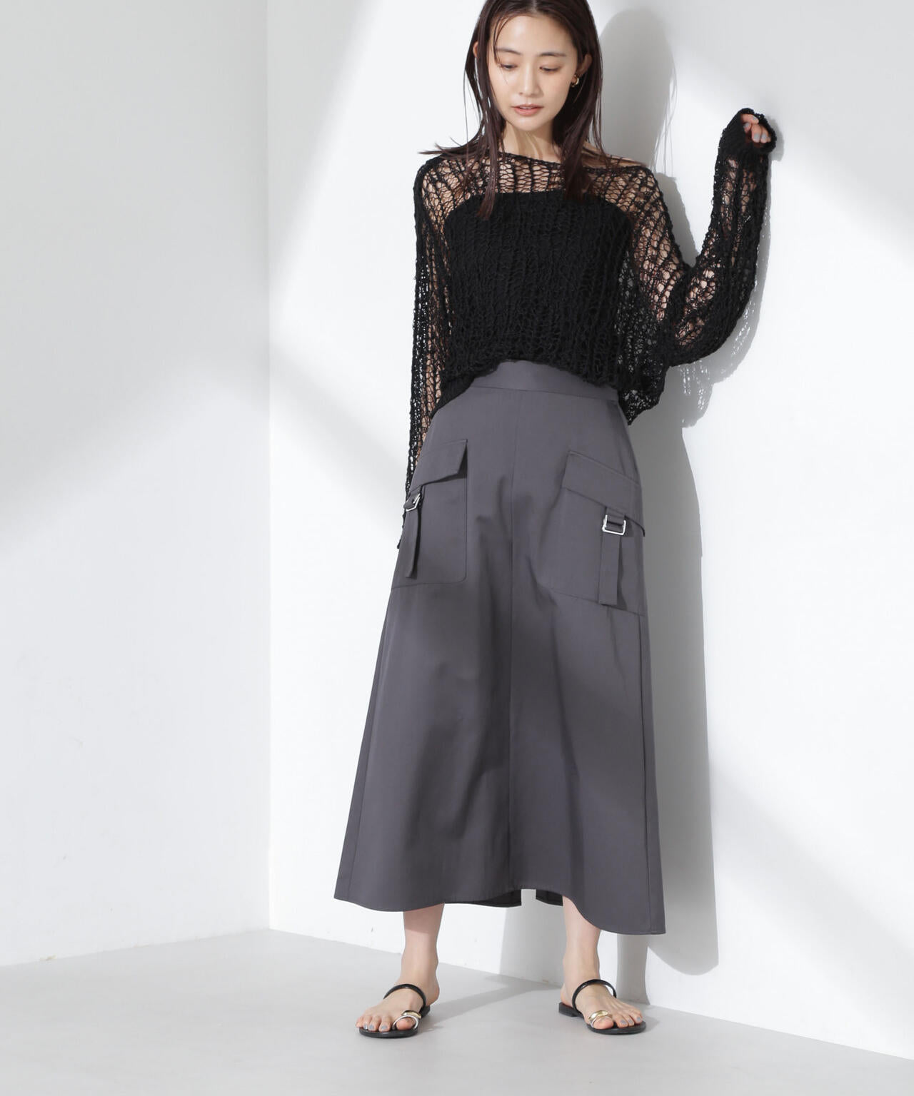 フラップポケットフレアスカート 6735130310