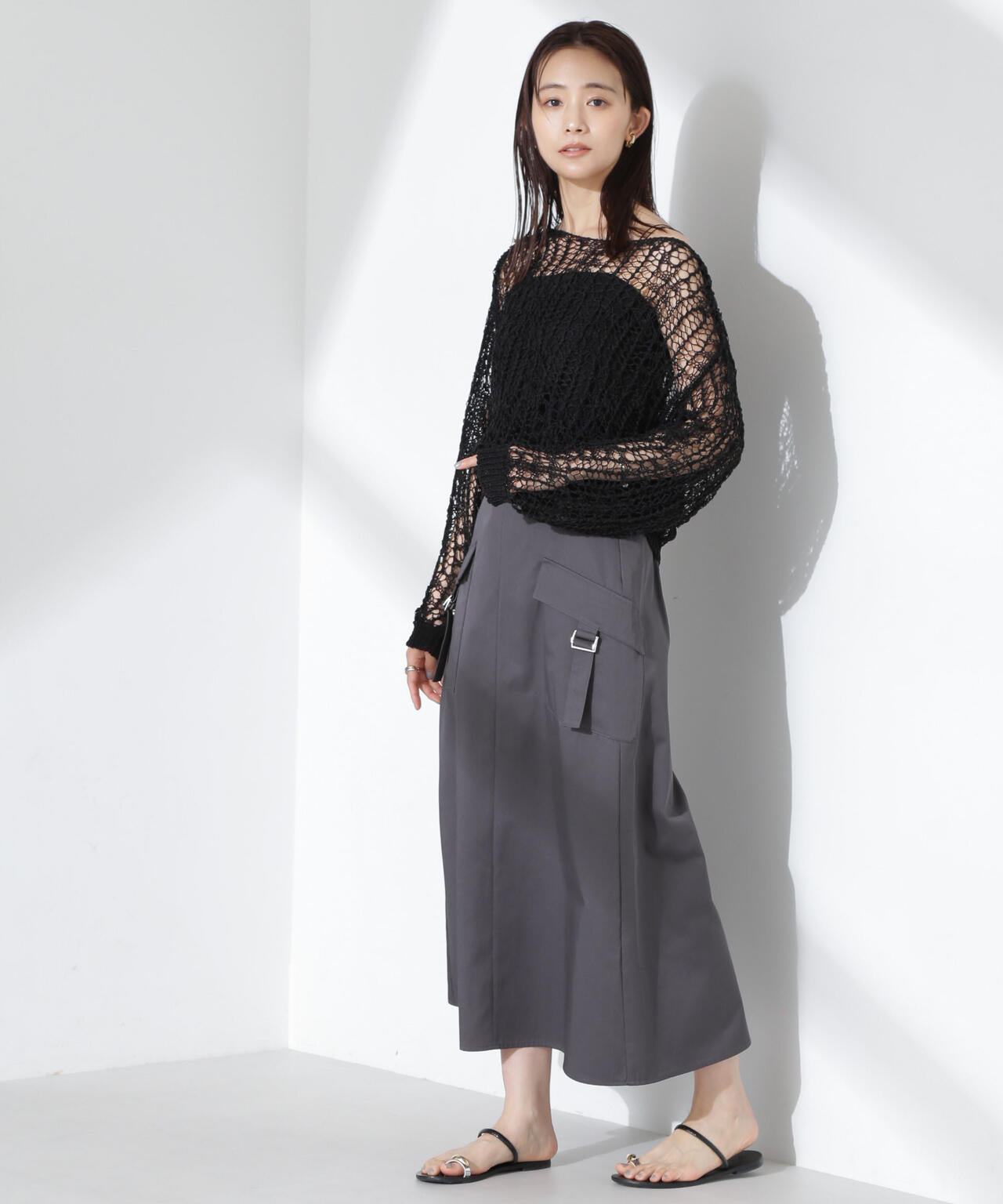 フラップポケットフレアスカート 6735130310