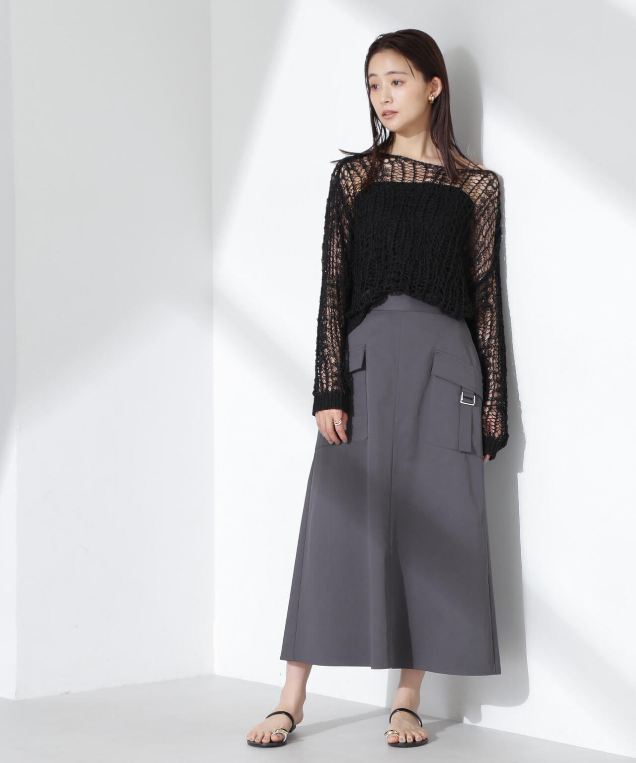 フラップポケットフレアスカート 6735130310