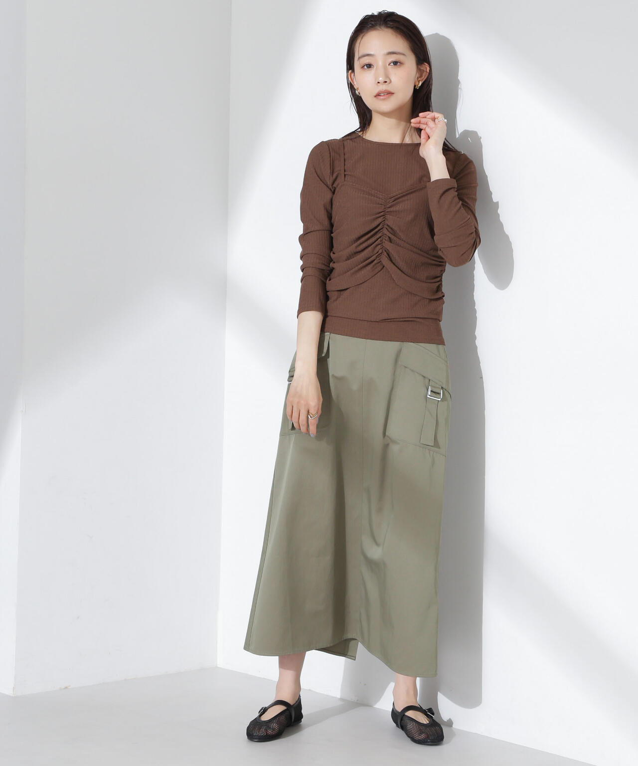 TWILL FLAP SUMMER KNIT TOPS ブラック