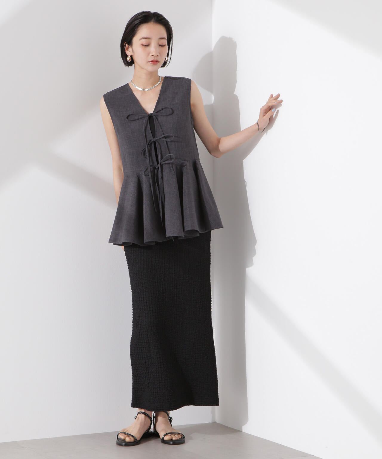 シャーリング ジャガードカット ナロー スカート ( セットアップ 可)