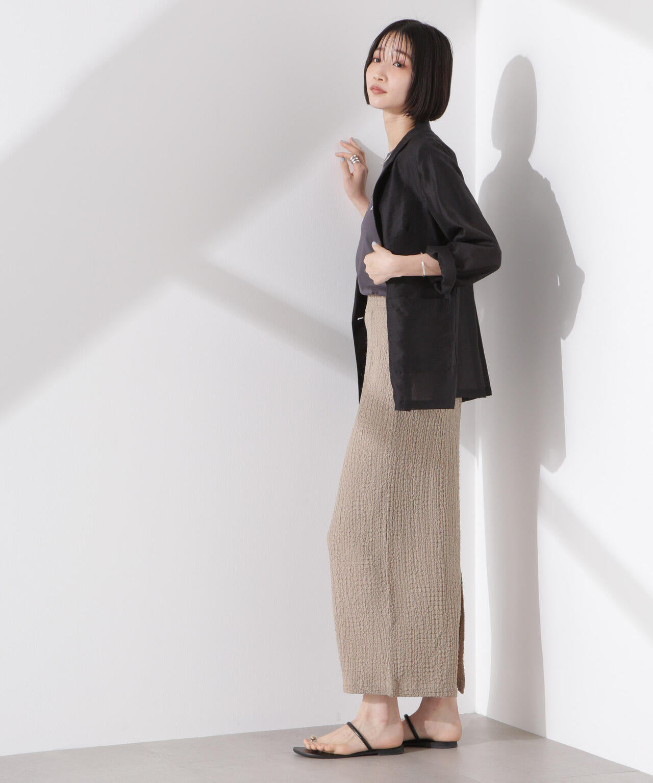 シャーリングジャガードカットナロースカート(セットアップ可) 6735130316