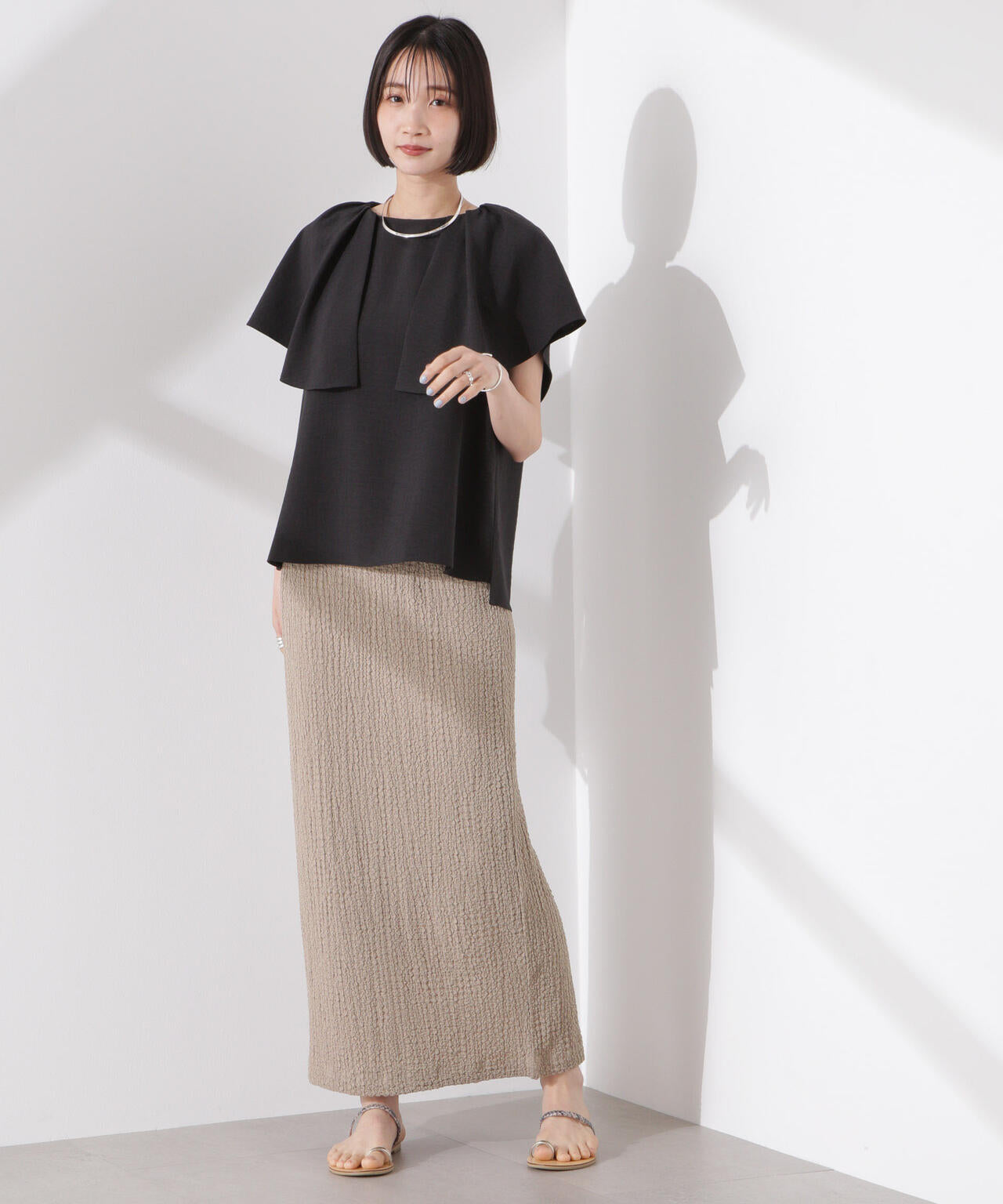 シャーリングジャガードカットナロースカート(セットアップ可) 6735130316