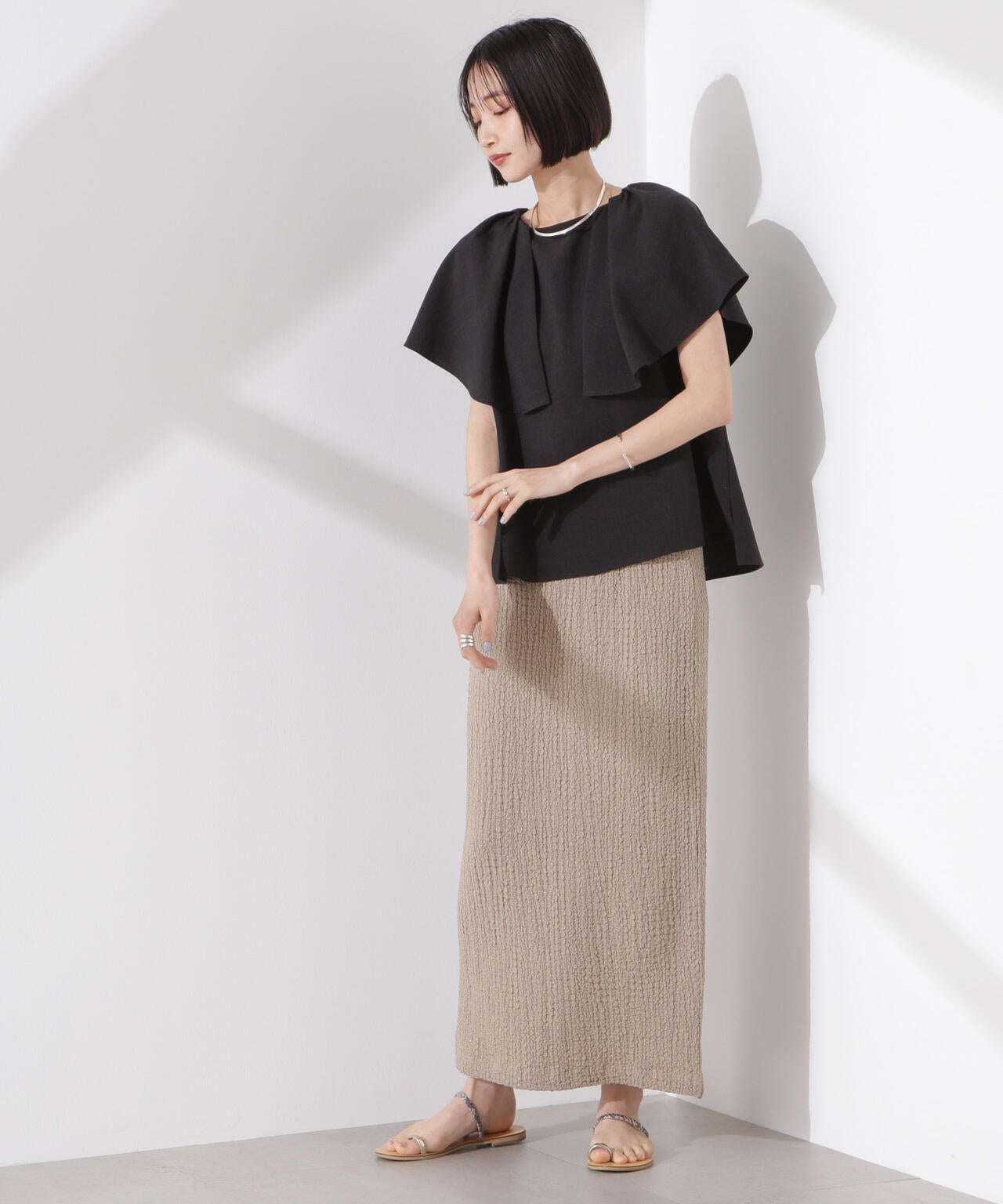 シャーリングジャガードカットナロースカート(セットアップ可) 6735130316