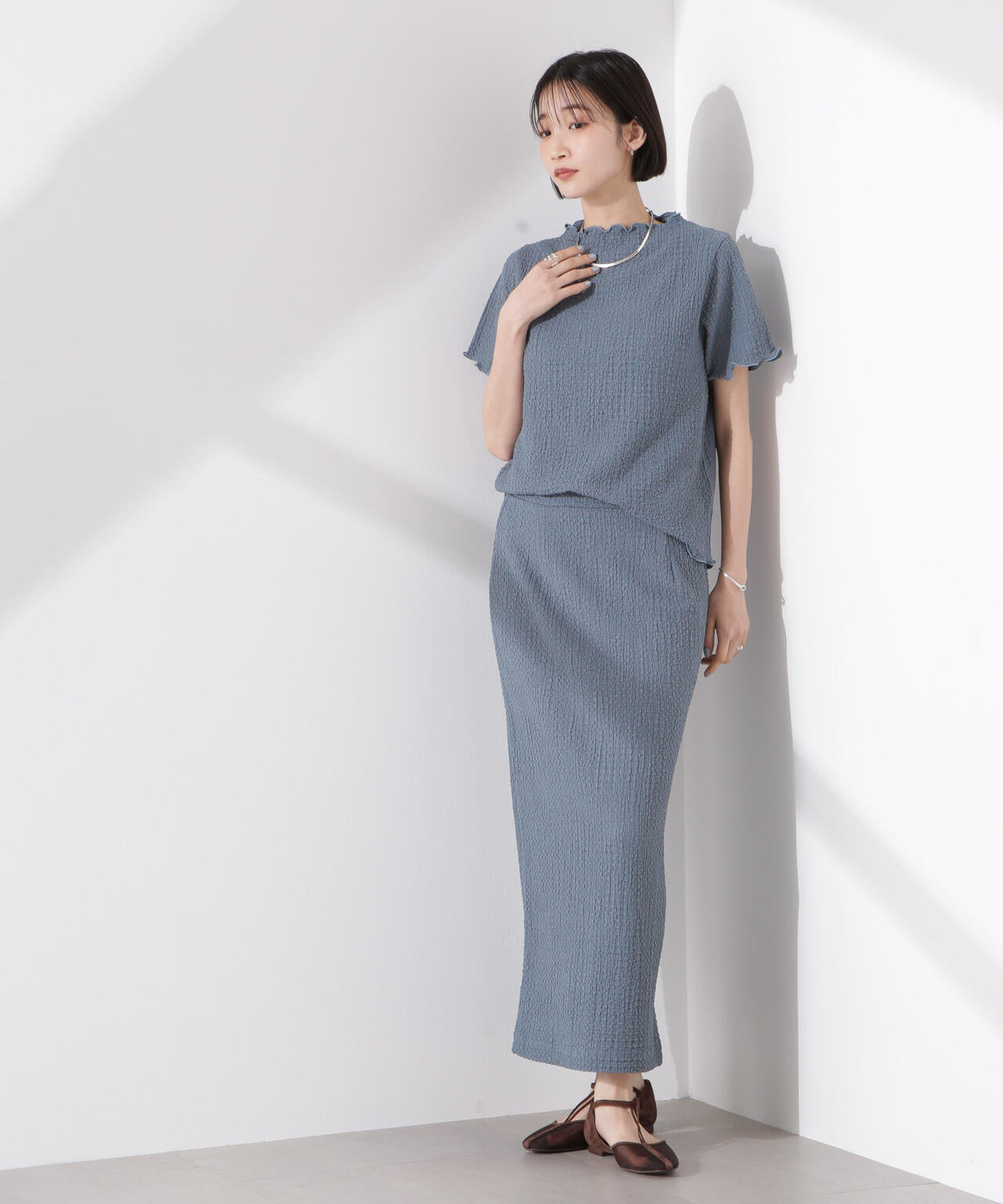 シャーリングジャガードカットナロースカート(セットアップ可) 6735130316