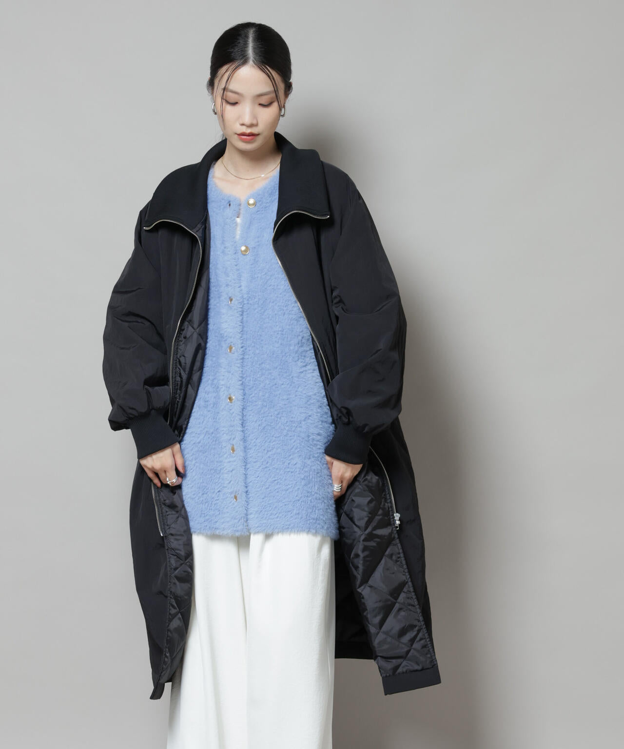 撥水加工・機能中綿 ジップアップリブロングコート 6735211300