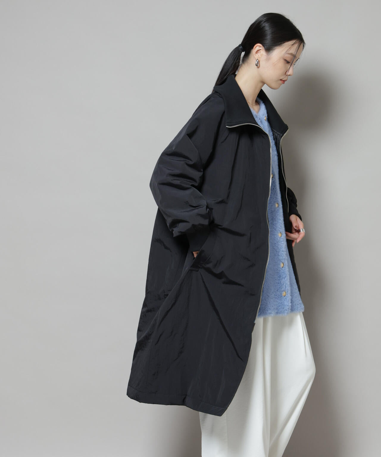 撥水加工・機能中綿 ジップアップリブロングコート 6735211300