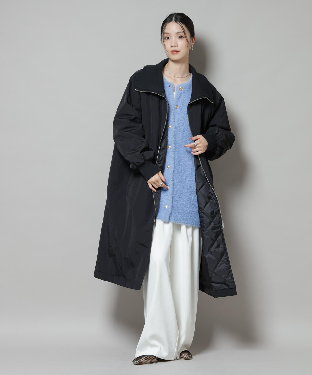 撥水加工・機能中綿 ジップアップリブロングコート 6735211300