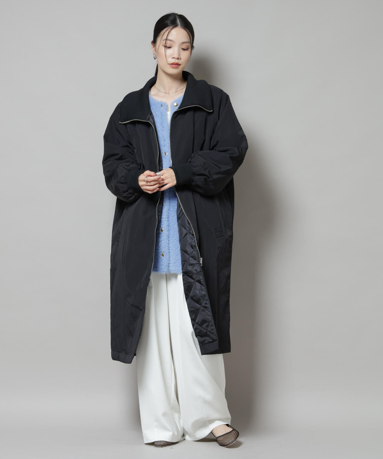 撥水加工・機能中綿 ジップアップリブロングコート 6735211300