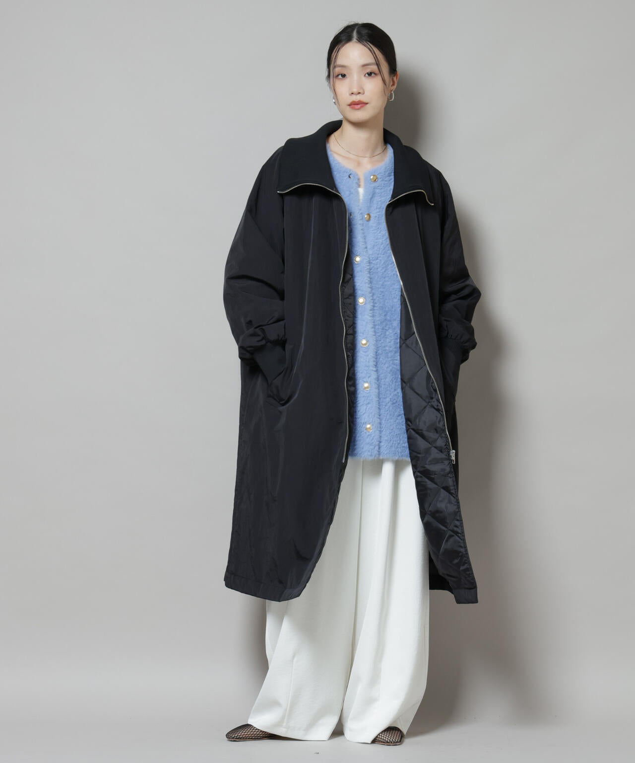 撥水加工・機能中綿 ジップアップリブロングコート 6735211300