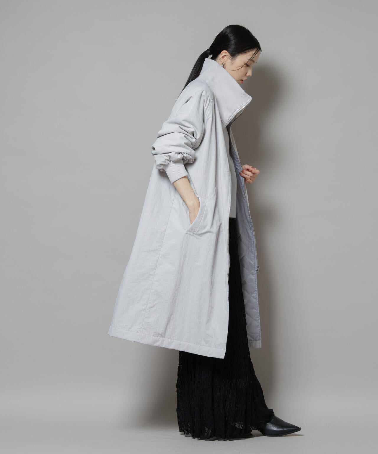 撥水加工・機能中綿 ジップアップリブロングコート 6735211300