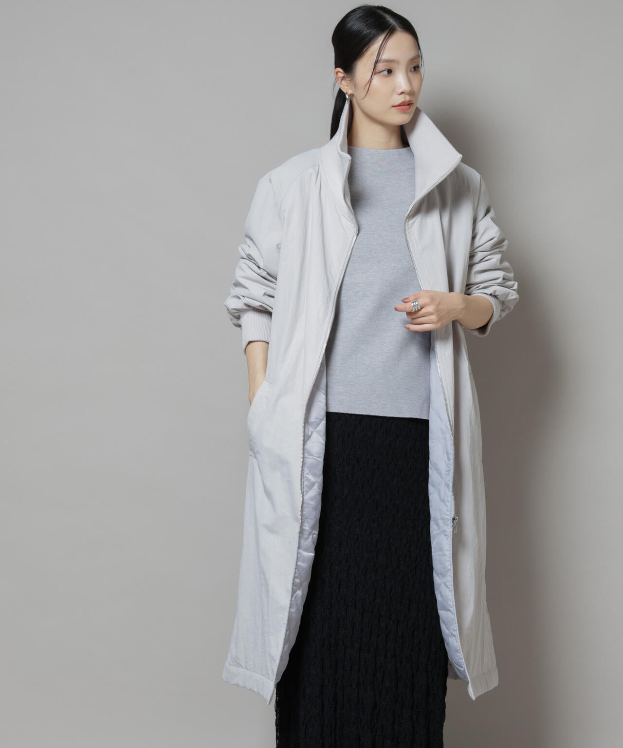 撥水加工・機能中綿 ジップアップリブロングコート 6735211300