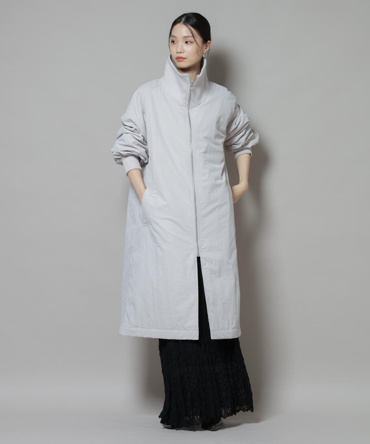 撥水加工・機能中綿 ジップアップリブロングコート 6735211300