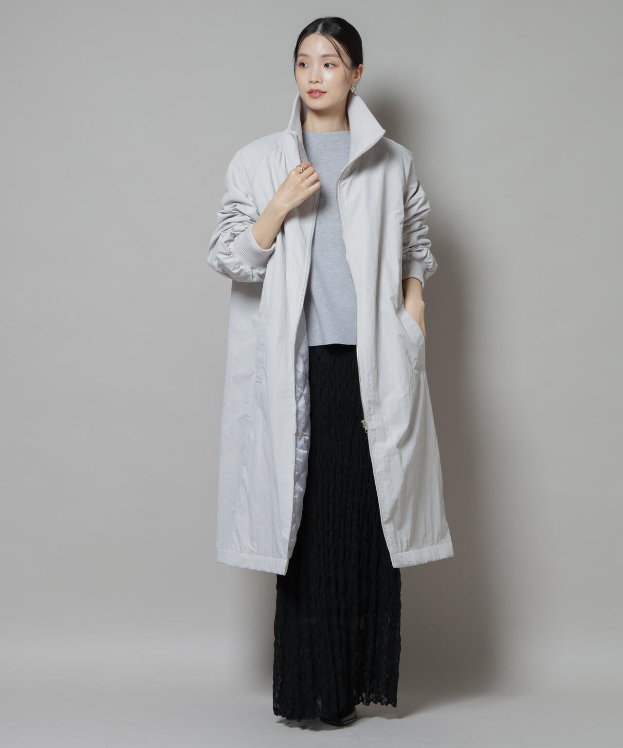 撥水加工・機能中綿 ジップアップリブロングコート 6735211300