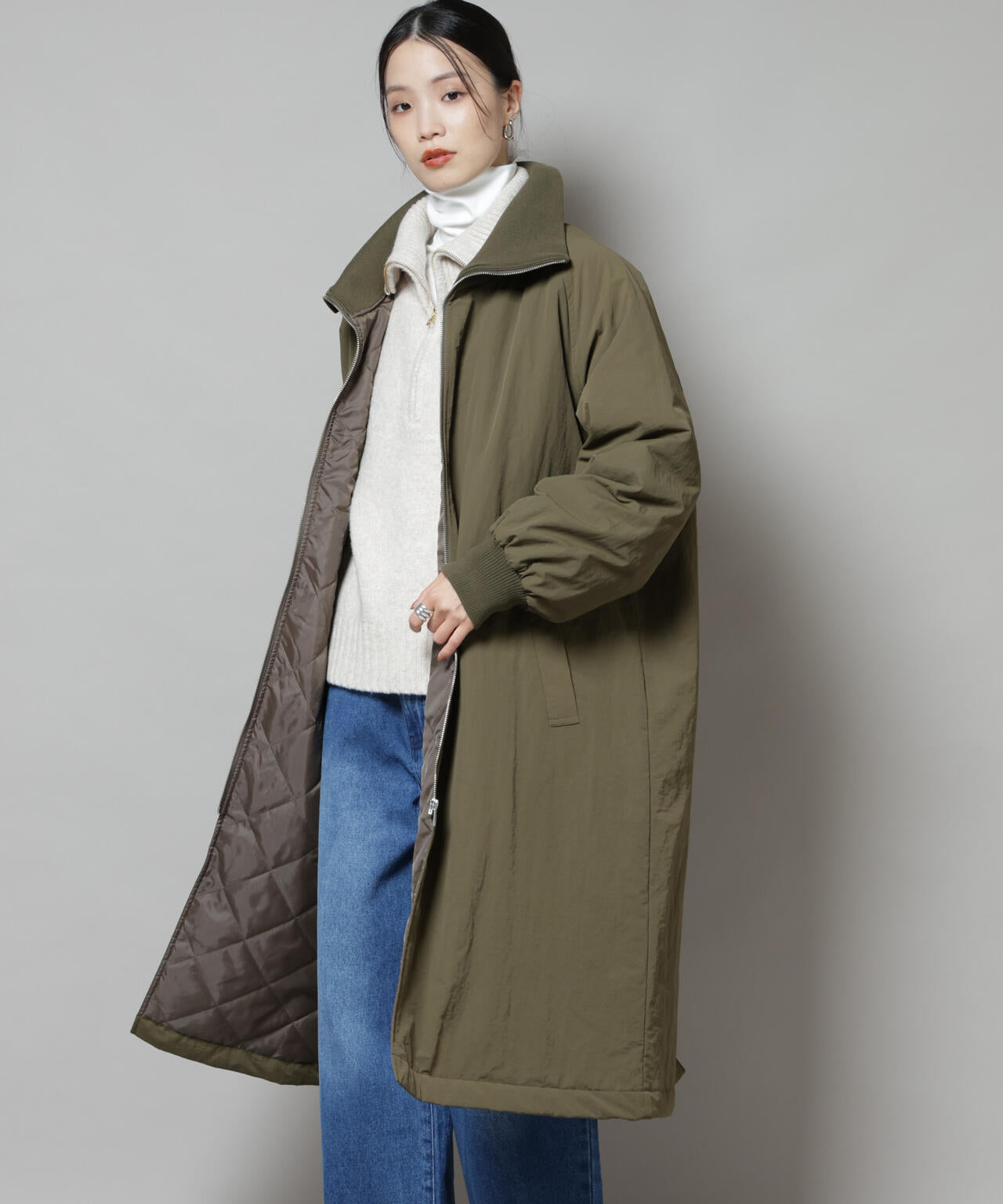 撥水加工・機能中綿 ジップアップリブロングコート 6735211300