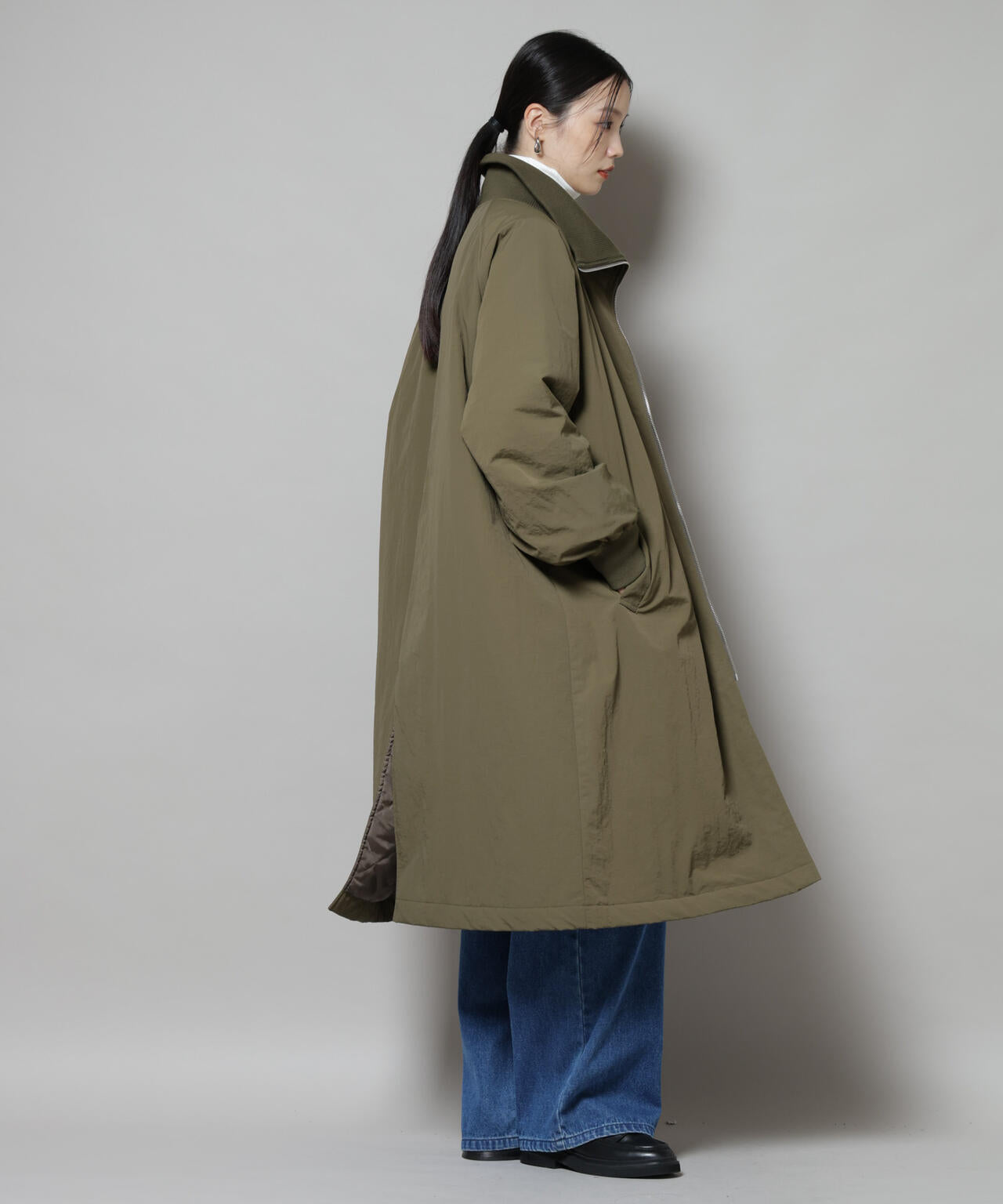 撥水加工・機能中綿 ジップアップリブロングコート 6735211300