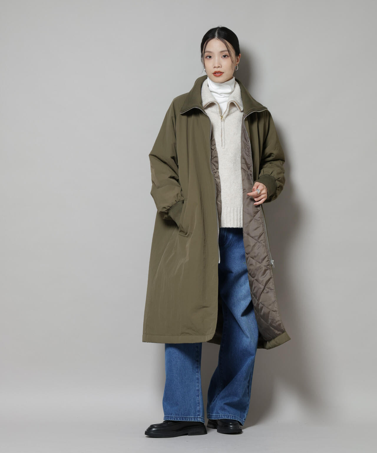 撥水加工・機能中綿 ジップアップリブロングコート 6735211300