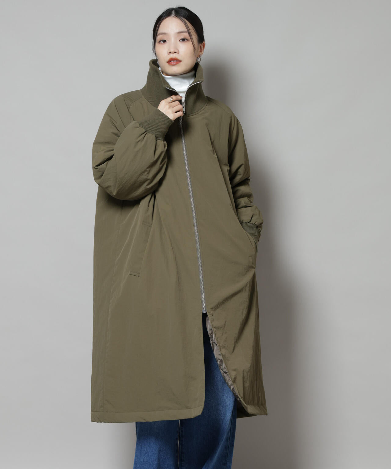 撥水加工・機能中綿 ジップアップリブロングコート 6735211300