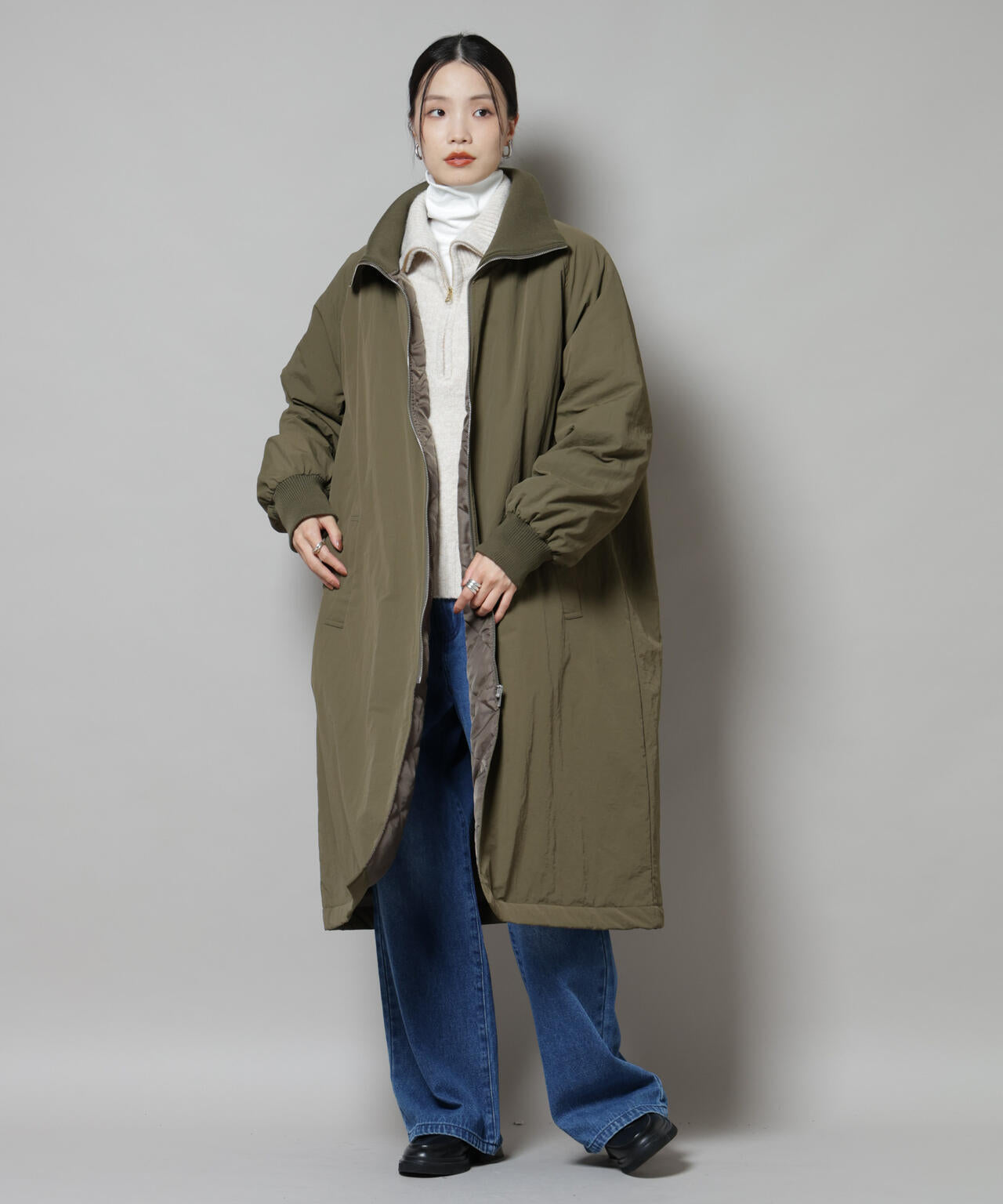 撥水加工・機能中綿 ジップアップリブロングコート 6735211300