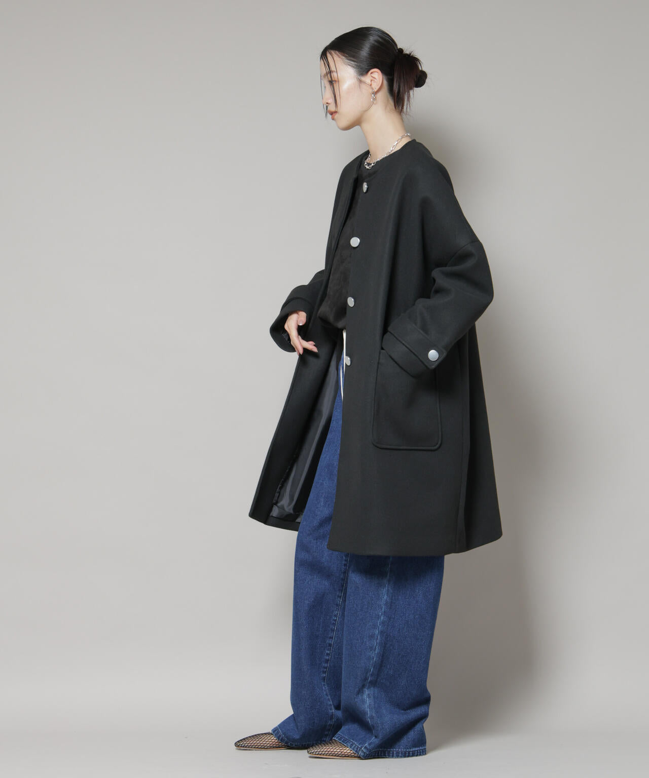 motone　ガウンコート （ノーカラーコート）　ダークグレー　Sサイズ　日本製 ラ ジョコンダ LA JOCONDE ダブルフェイス ガウンコート （グレーB