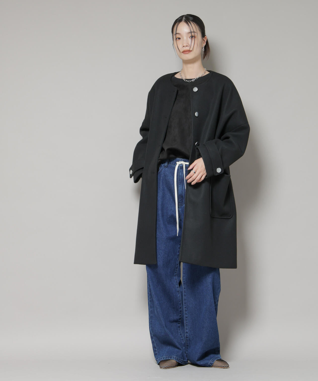 ノーカラーコクーンミドルコート 6735211301