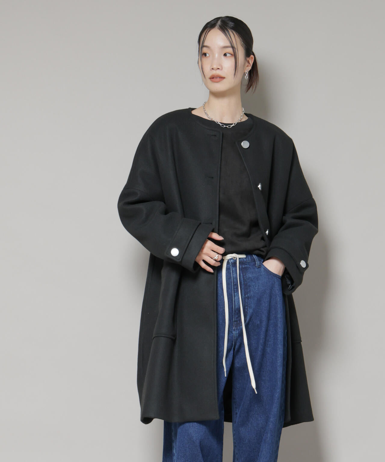 ノーカラーコクーンミドルコート 6735211301