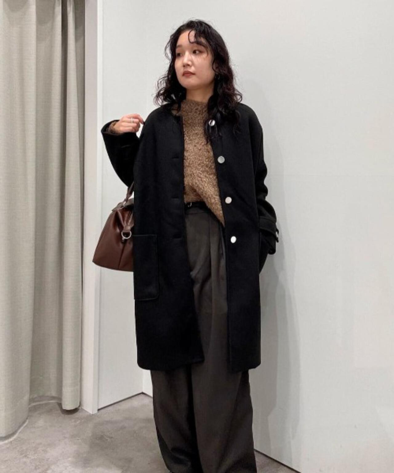 ノーカラー コクーン ミドルコート