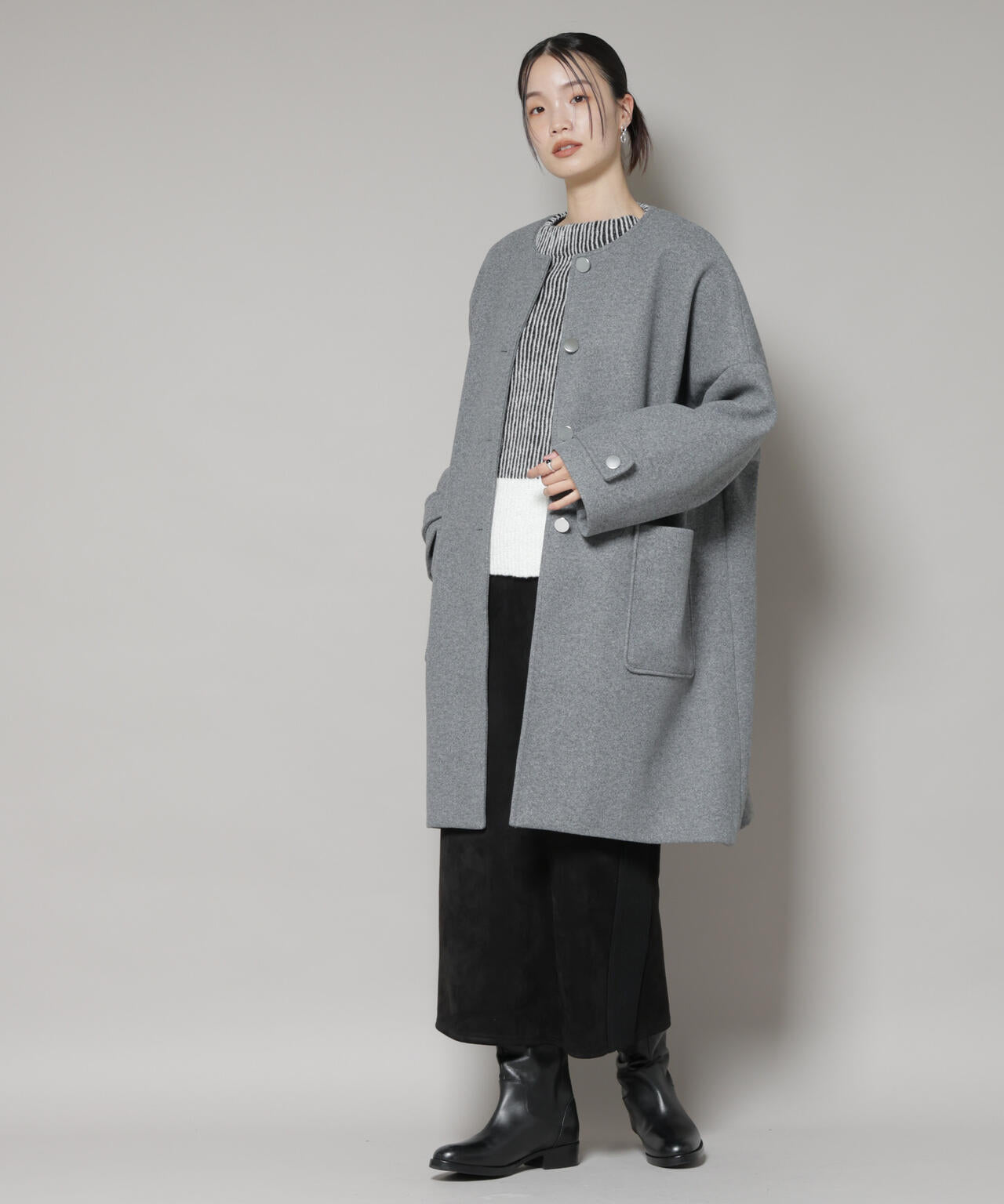 ノーカラーコクーンミドルコート 6735211301