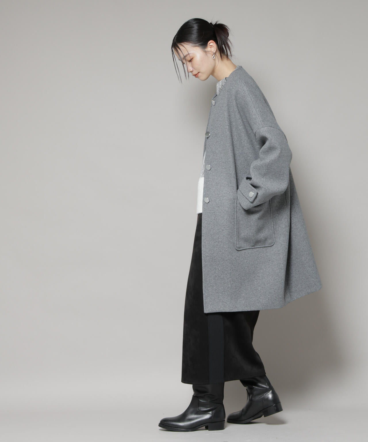 ノーカラーコクーンミドルコート 6735211301