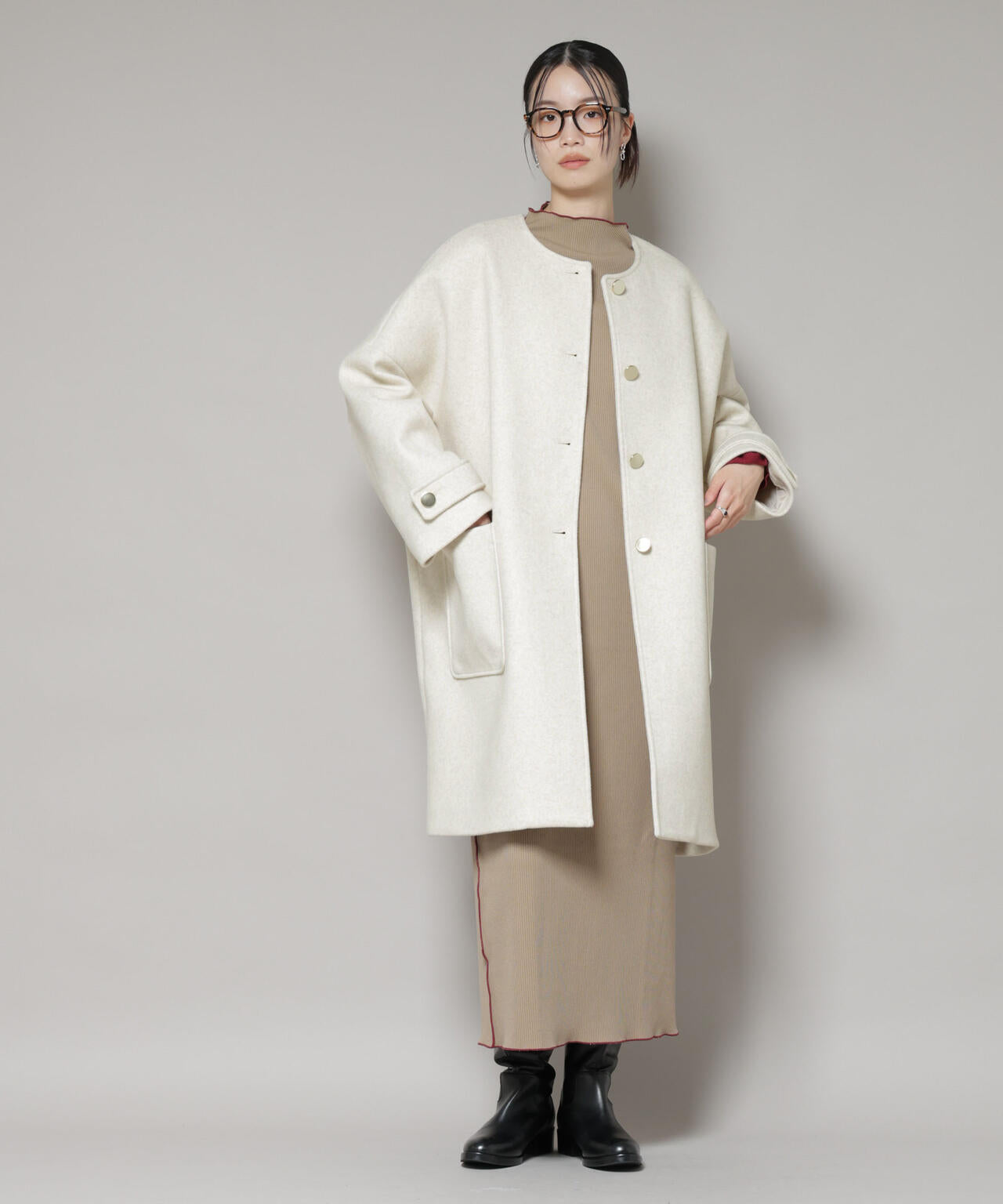 ノーカラーコクーンミドルコート 6735211301