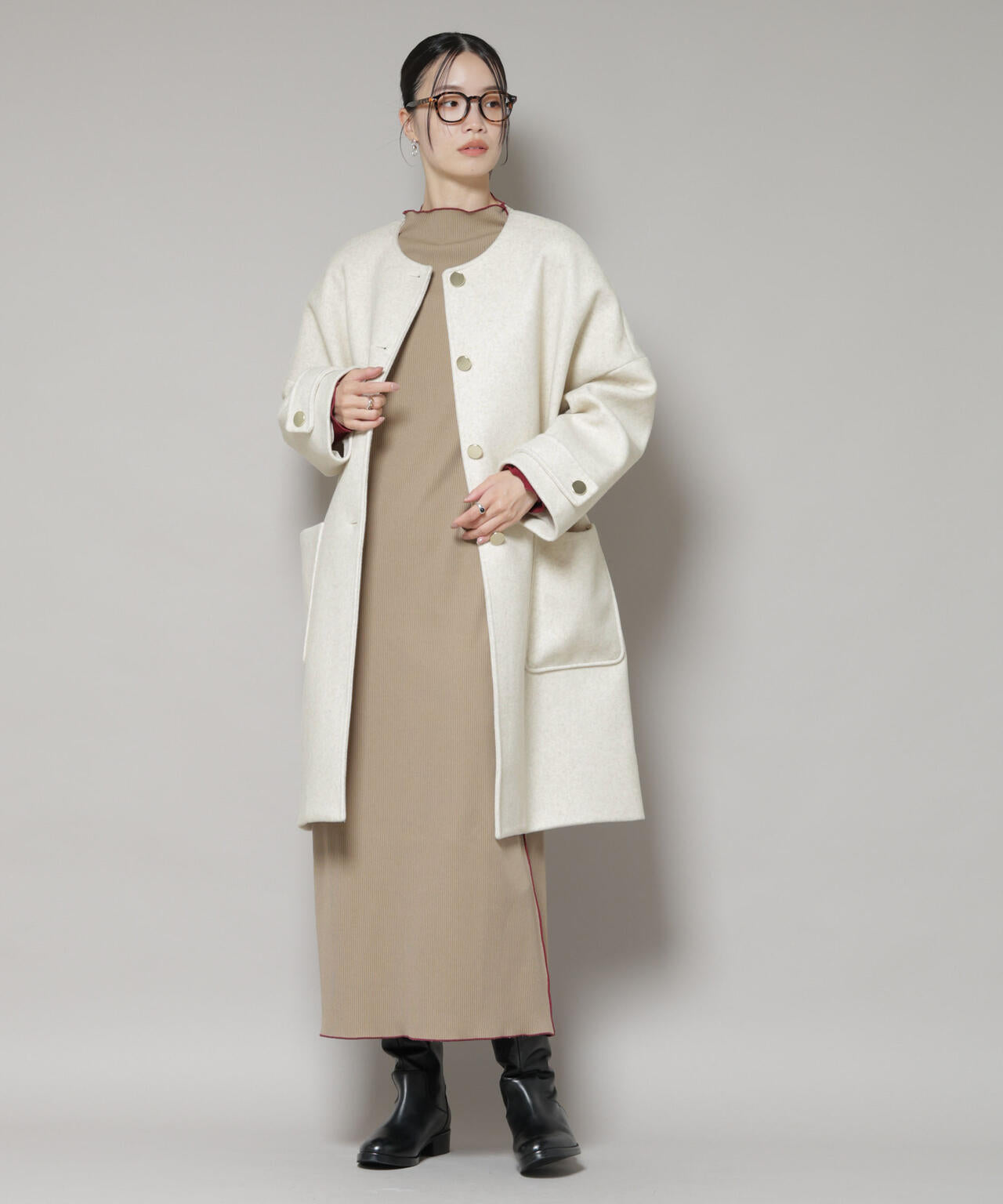 ノーカラーコクーンミドルコート 6735211301