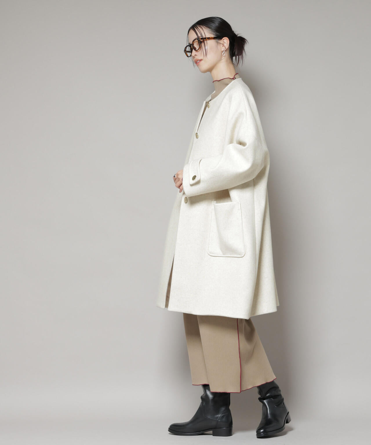 ノーカラーコクーンミドルコート 6735211301