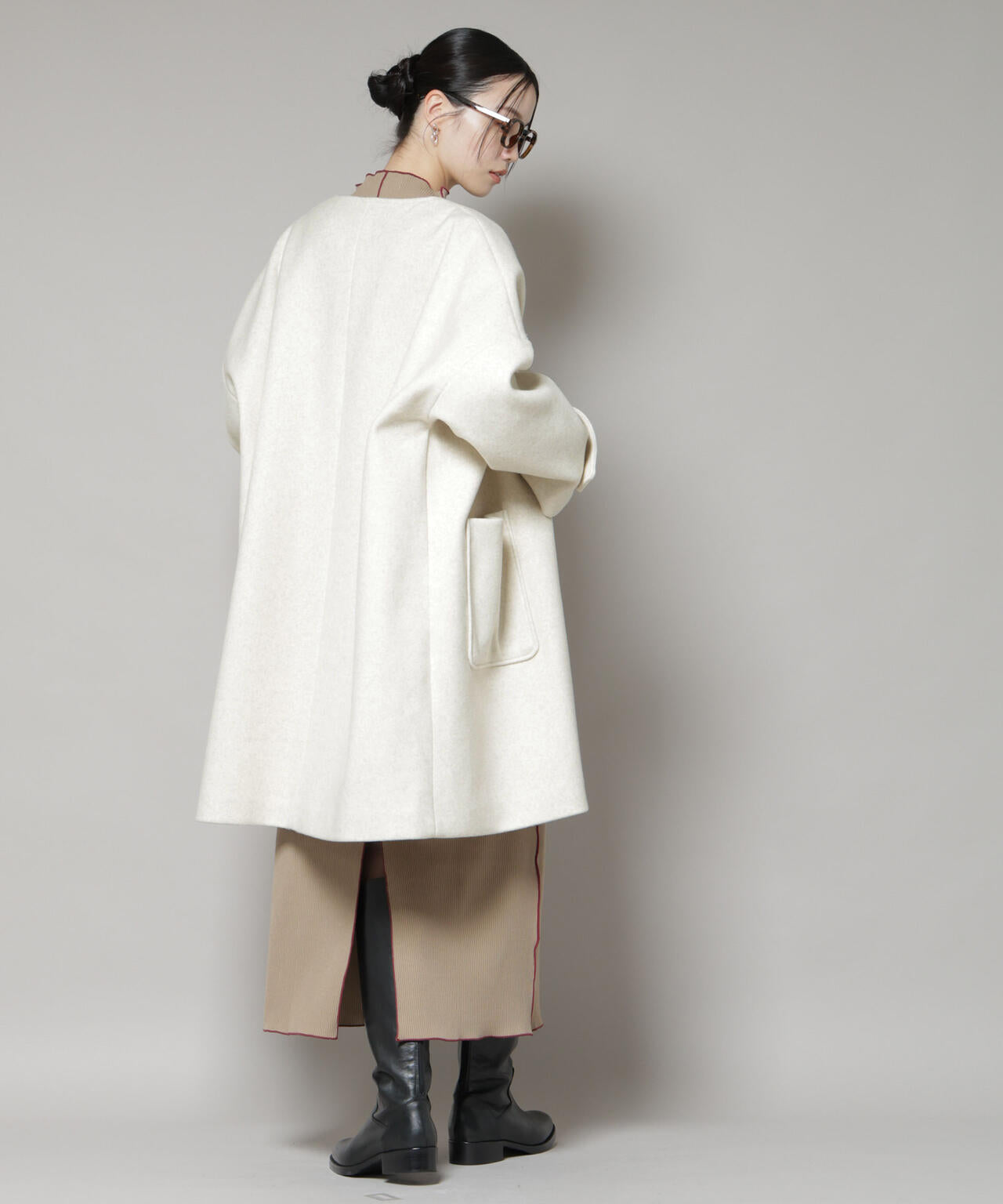 ノーカラーコクーンミドルコート 6735211301