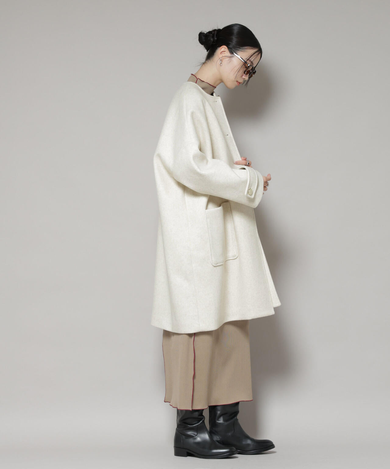 ノーカラーコクーンミドルコート 6735211301