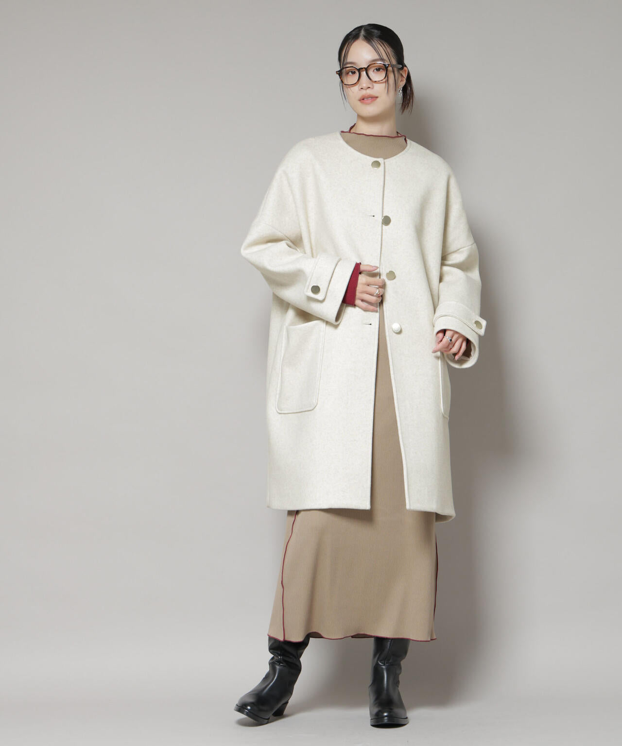 PLST マンテコ　ノーカラーミドルコート　新品 PLST(プラステ)公式 | マンテコノーカラーハーフコート