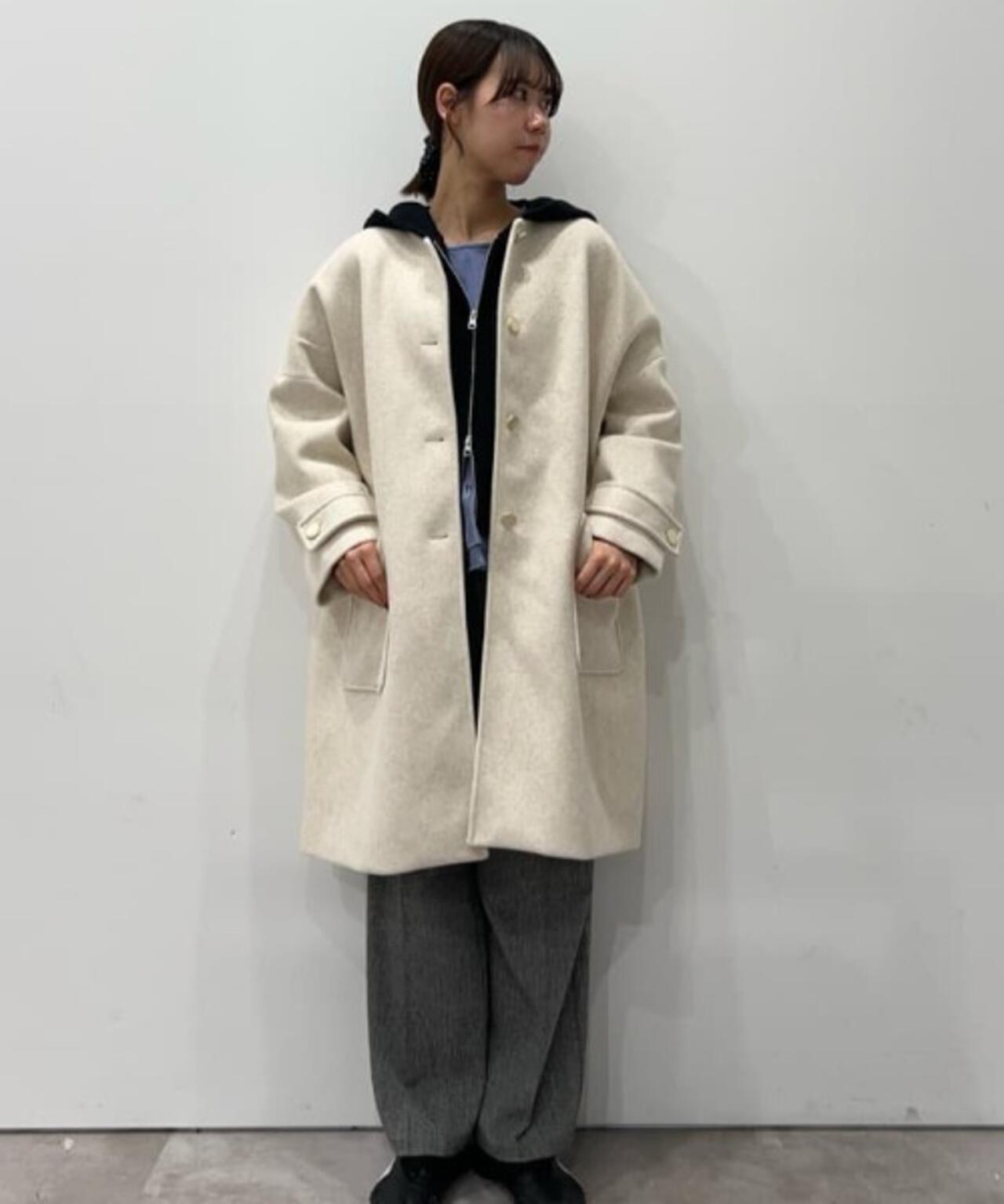 ノーカラー コクーン ミドルコート