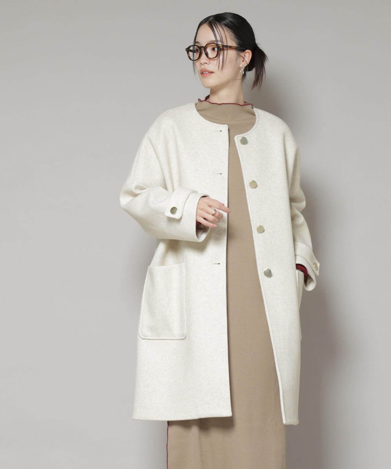 ノーカラーコクーンミドルコート 6735211301