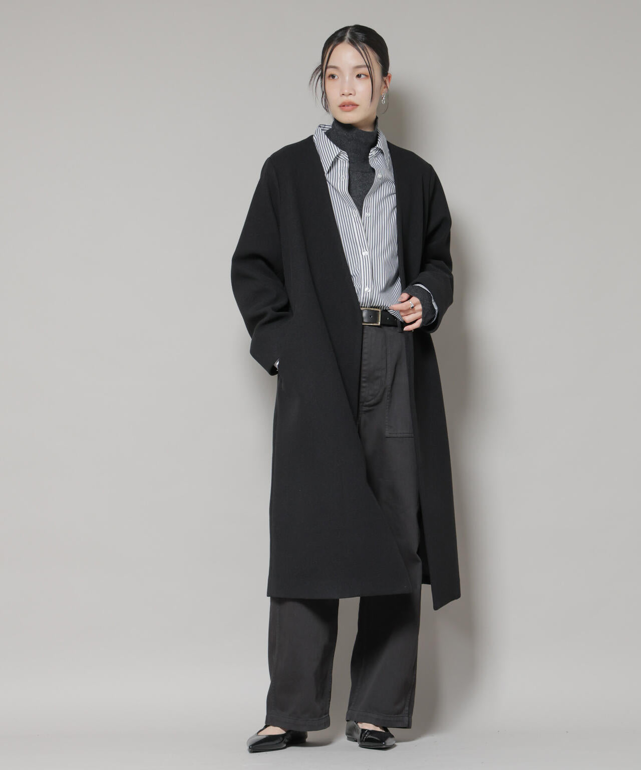 Vネック ノーカラー コート