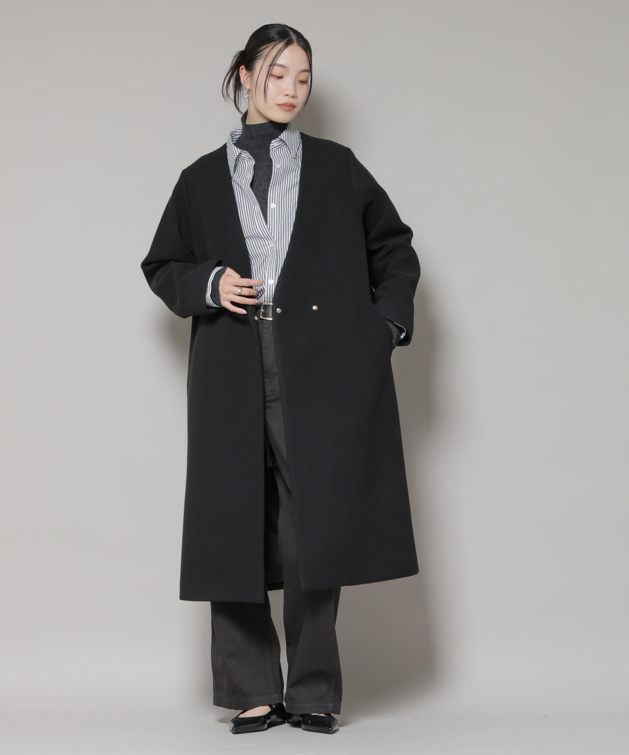 Vネック ノーカラー コート