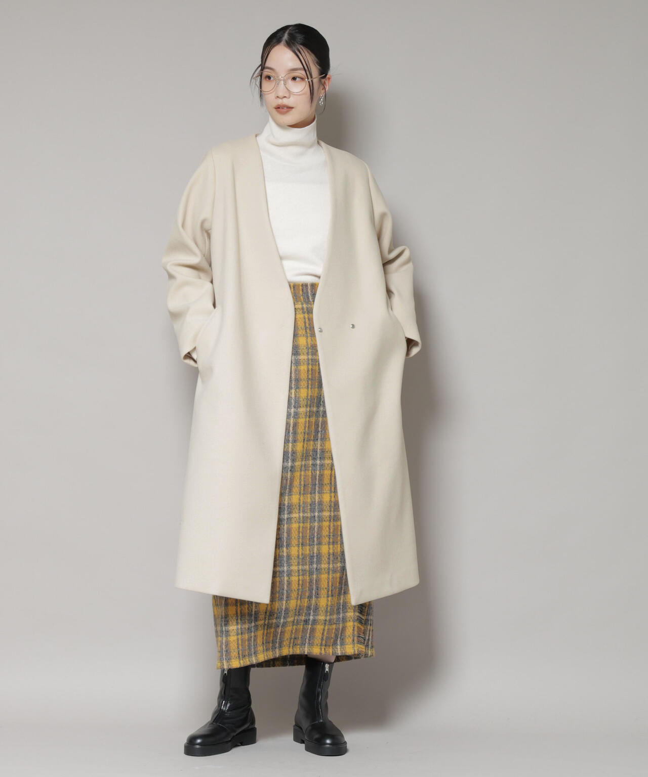 Vネック ノーカラー コート